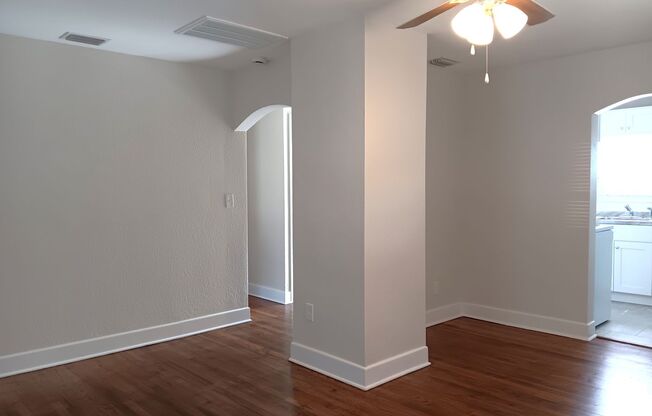 Cutie bungalow features hardwood floors and big back yard