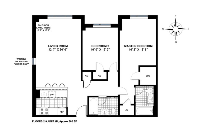 2 beds, 2 baths, $7,800, Unit 9D