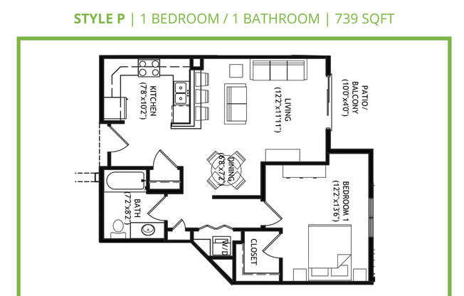 1 bed, 1 bath, 739 sqft, $1,900, Unit 417