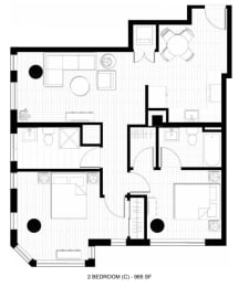 2 beds, 2 baths, 965 sqft, $2,935