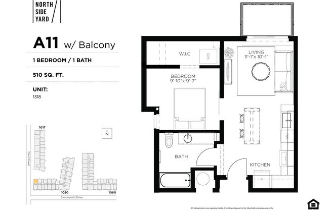 1 bed, 1 bath, 510 sqft, $1,325