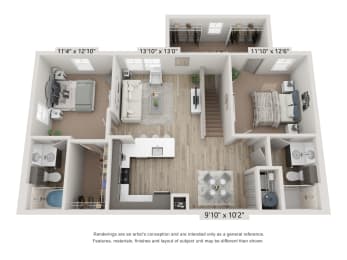 2 beds, 2 baths, 1,138 sqft, $1,341