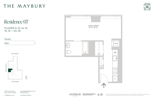 Studio, 1 bath, $4,500, Unit 2007