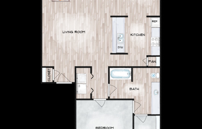 1 bed, 1 bath, 758 sqft, $1,335