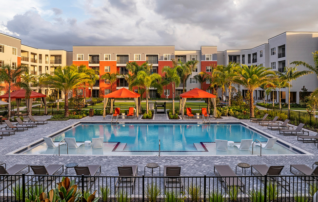 Experience resort-style living with this gorgeous poolside view at our luxury apartment community.