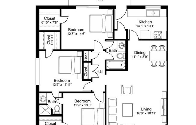 3 beds, 2 baths, 1,326 sqft, $1,725, Unit C-209