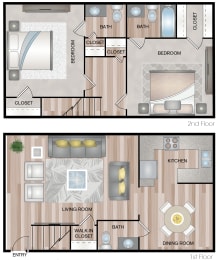 2 beds, 2.5 baths, 1,180 sqft, $1,269