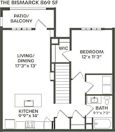 1 bed, 1 bath, 869 sqft, $1,724