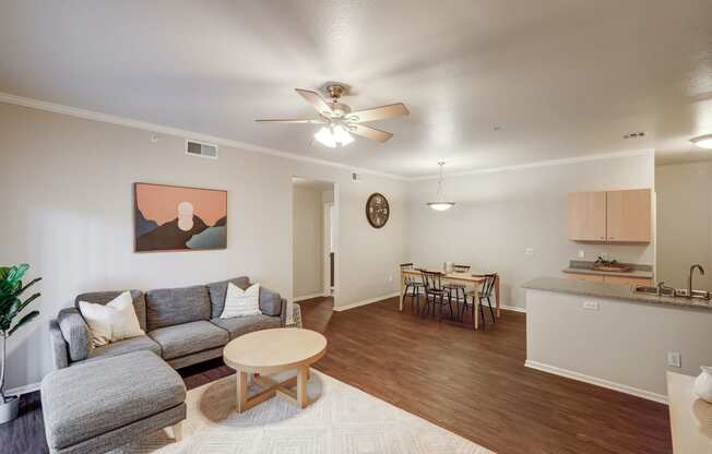 a living room with a couch and a coffee table