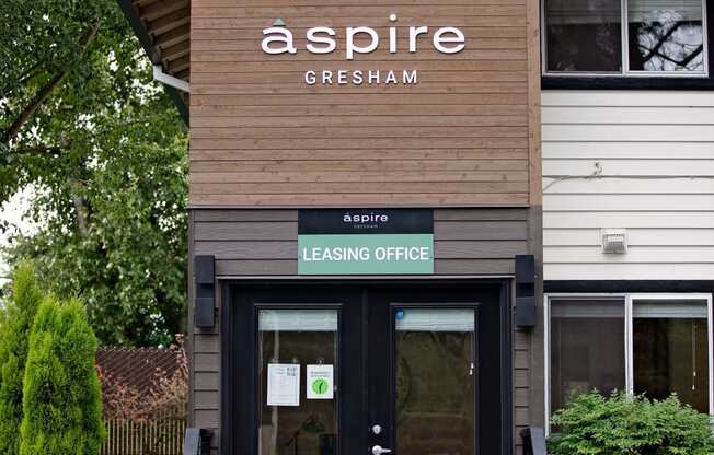 Aspire Gresham Apartments Building Exterior and Front Entrance