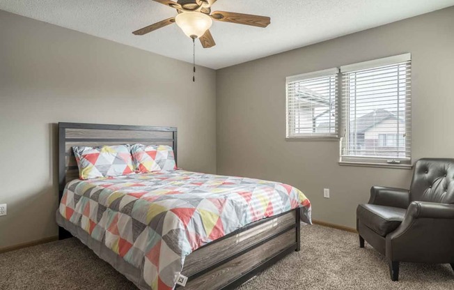 Second bedroom with ceiling fan at Southwind Villas in southwest Omaha in La Vista, NE, 68128