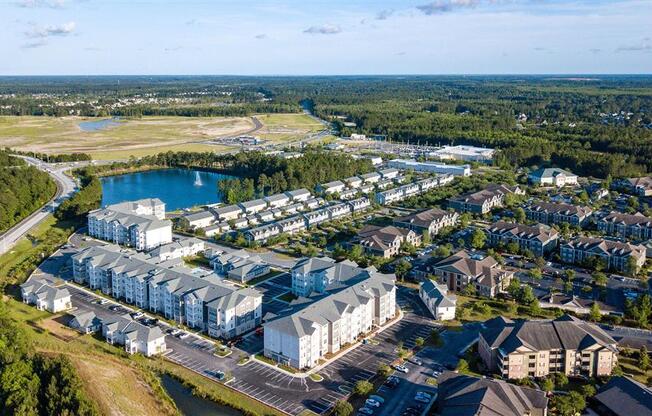 Aerial view of The Station at Savannah Quarters apartments for rent in Pooler, GA