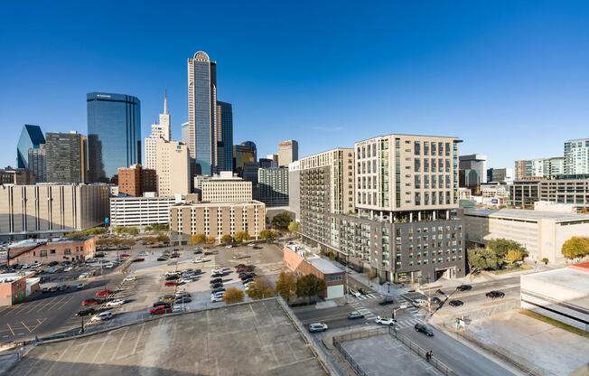Downtown Dallas skyline views just beyond Modera St. Paul, placing arts, dining, and business districts within easy reach.