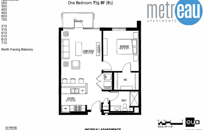1 bed, 1 bath, 759 sqft, $1,520, Unit 503