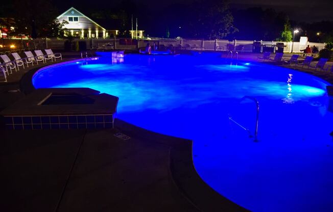 This is a picture of the pool area at night at Nantucket Apartments, in Loveland, OH.