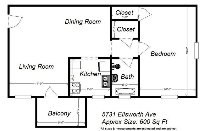 1 bed, 1 bath, 600 sqft, $1,399, Unit 5731 Ellsworth Ave. #C2