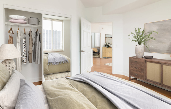 Bedroom with hard surface flooring