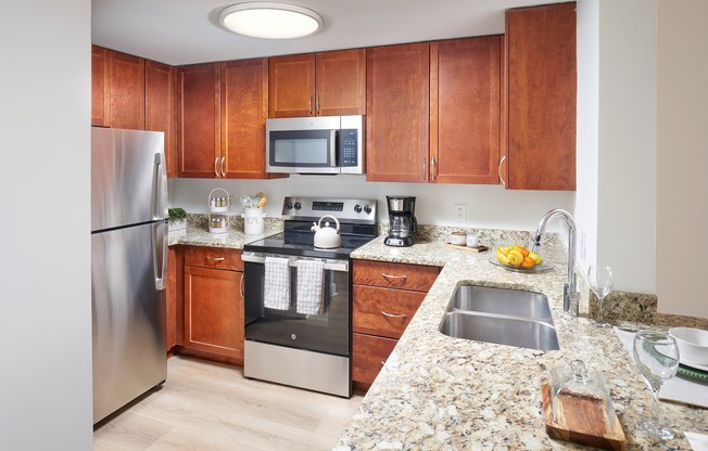 Cook like a pro in the Ashton. Our renovated kitchens boast sleek stainless steel appliances and durable granite countertops.