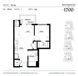 Studio, 1 bath, 539 sqft, $1,565