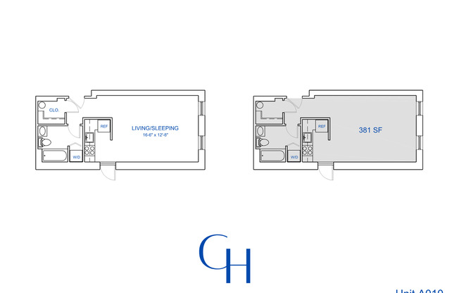 Studio, 1 bath, 381 sqft, $1,374, Unit A-010
