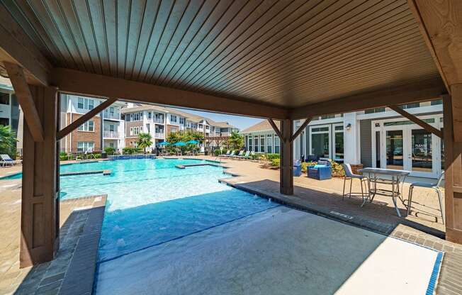 the swimming pool at the preserve at polk apartments