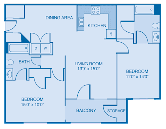 2 beds, 2 baths, 1,058 sqft, $1,274