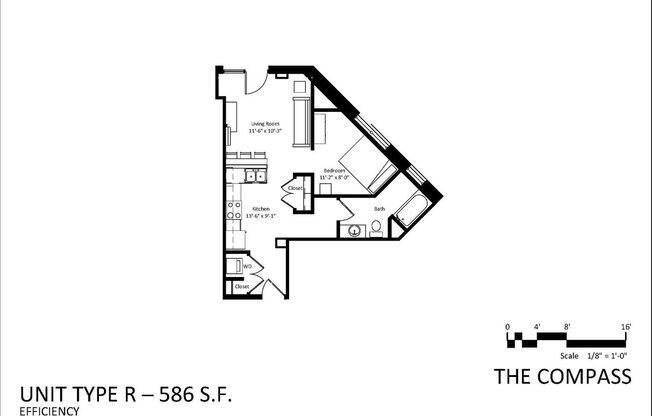1 bed, 1 bath, 592 sqft, $1,620, Unit 102