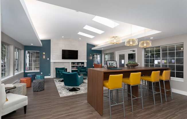 Novela Apartments Clubroom Counter and Seating with Television