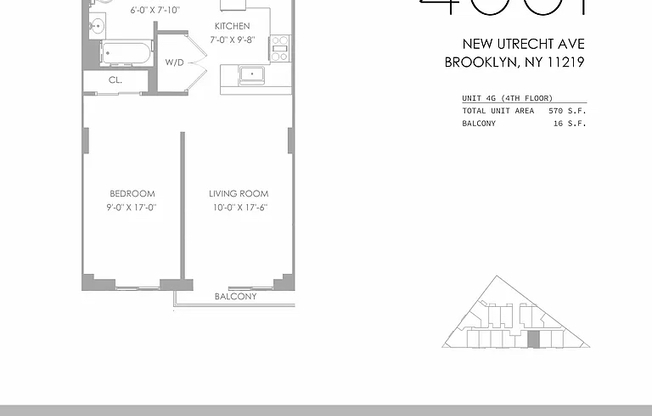 1 bed, 1 bath, 570 sqft, $2,400, Unit 4G