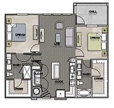 2 beds, 2 baths, 1,078 sqft, $2,150