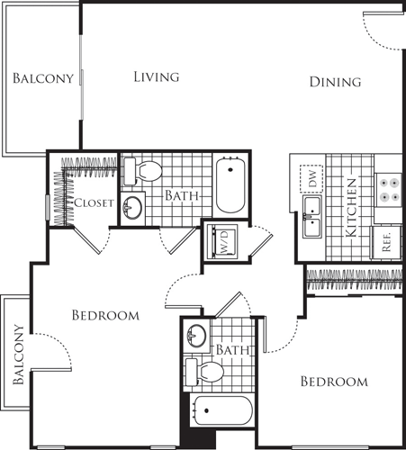 2 beds, 2 baths, 961 sqft, $2,621, Unit 114