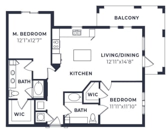 2 beds, 2 baths, 1,144 sqft, $2,299