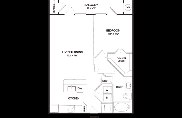 1 bed, 1 bath, 672 sqft, $1,539