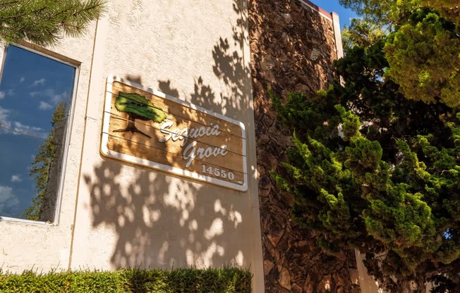 a building with a sign on the side of it