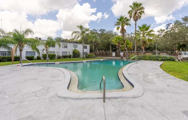 a swimming pool with palm trees at Bella Mar Apartments