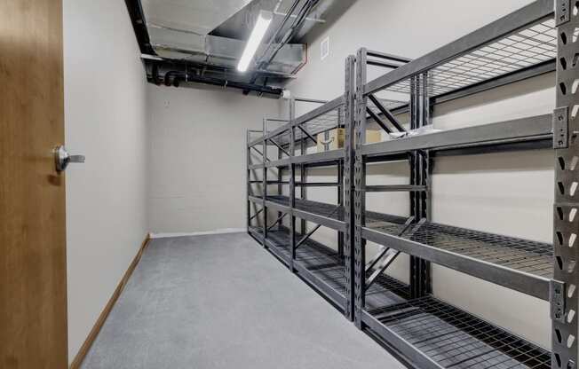 shelves with packages at The Yards and Backyards, Saint Paul