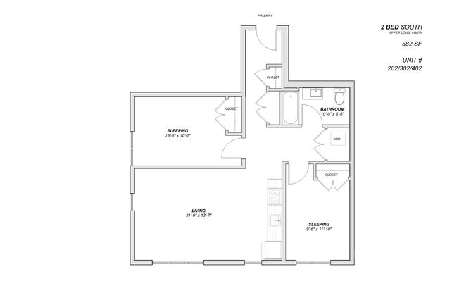 2 beds, 1 bath, 882 sqft, $2,200, Unit 202