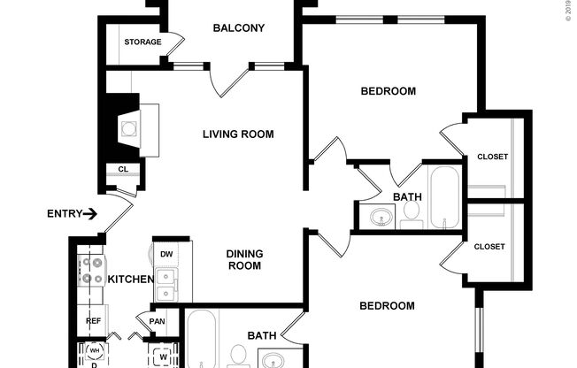 2 beds, 2 baths, 988 sqft, $1,495