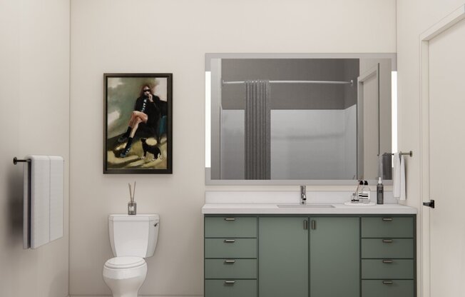 Select apartment homes at Modera Beaverton feature bathrooms with pass through closets.