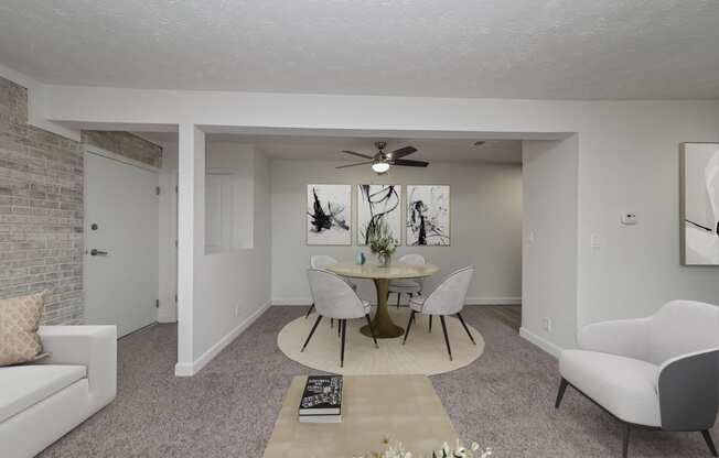 Living Room With Dining View at Millcroft Apartments and Townhomes, Milford, OH, 45150