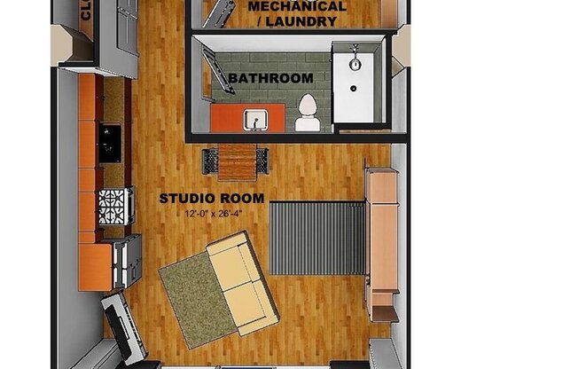Studio, 1 bath, 649 sqft, $1,400, Unit 209