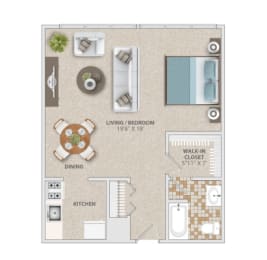 Studio, 1 bath, 480 sqft, $1,529