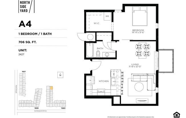 1 bed, 1 bath, 706 sqft, $1,525, Unit 2427