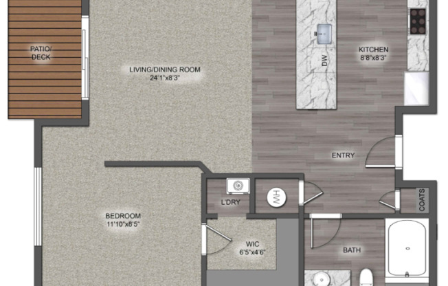 Studio, 1 bath, 570 sqft, $1,100