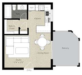 Studio, 1 bath, 432 sqft, $2,205