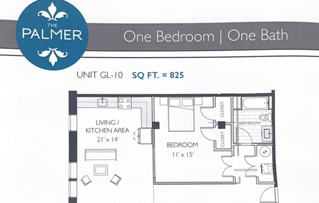 1 bed, 1 bath, 825 sqft, $1,718, Unit GL-10