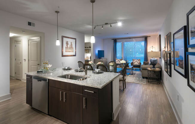 Living Room With Kitchen View at Everra Midtown Park, Dallas, TX, 75231