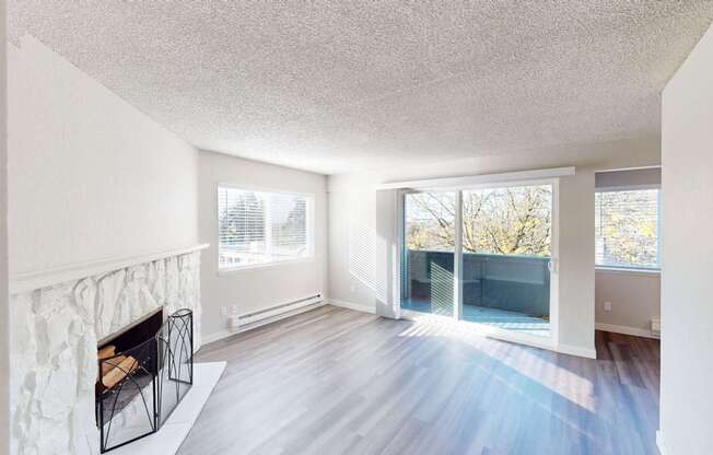 Living room at Peak 88 Apartments in Renton, WA.