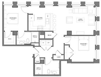 2 beds, 2 baths, 1,117 sqft, $1,422