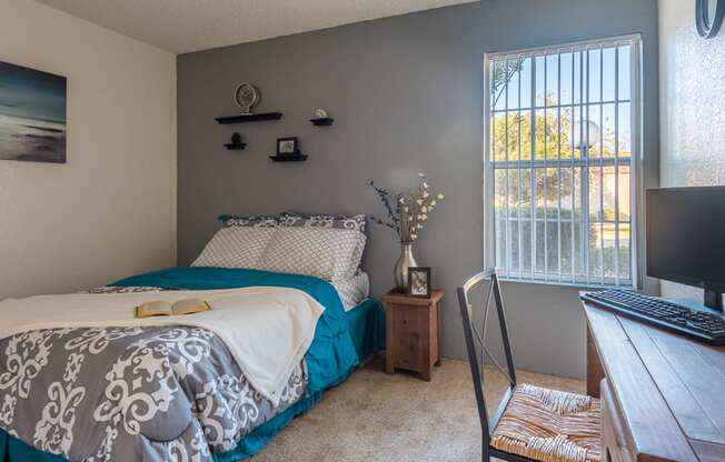 Somerpointe spacious bedroom with carpet flooring and nice natural lighting